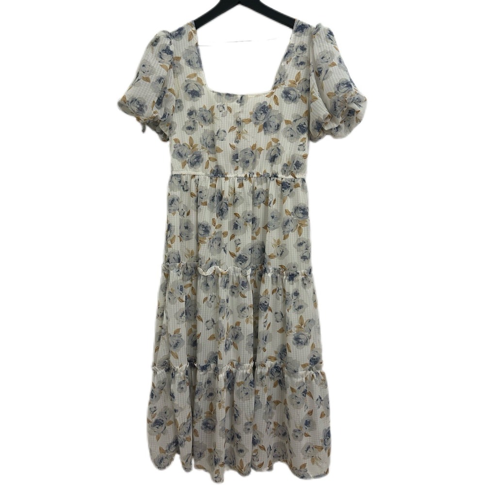 Moon River Floral‎ Puff Sleeve Tiered Ruffle Midi Dress (Cottage Core) Size M